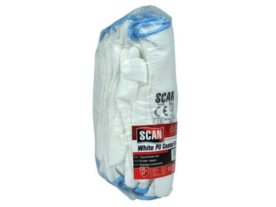 Scan 5004W White PU Coated Gloves - Large Size 9 Pack 12 SCAGLOPUW12L