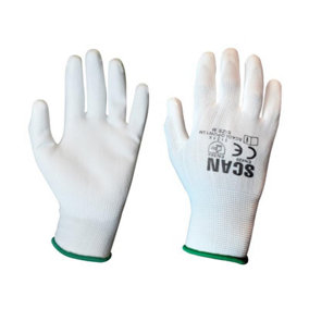 Scan 5004W White PU Coated Gloves - Medium Size 8 Pack 12 SCAGLOPUW12M