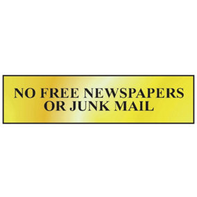 Scan 6023 No Free Newspapers Or Junk Mail - Polished Brass Effect 200 x 50mm SCA6023