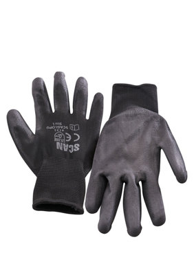 Scan Black Gloves PU Coated Dipped 5 Pairs Work Gloves SCAGLOPU XMS24GLOVE5