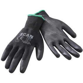 Scan Black Gloves PU Coated Dipped for Dexterity 5 Pairs SCAGLOPU XMS22PUGLOVE