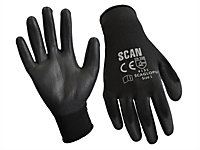 Scan Black PU Coated Gloves - Medium Size 8 12 Pairs SCAGLOPU12M