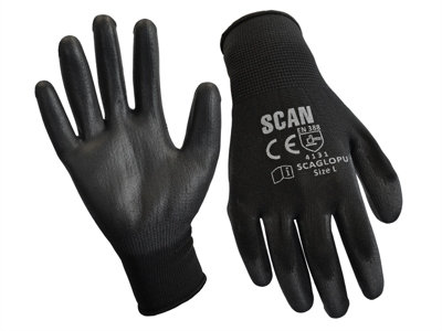 Scan Black PU Coated Gloves - XL Size 10 240 Pairs SCAGLOPU240X