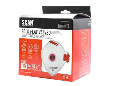Scan FFP3 10 Fold Flat Disposable Valved Mask FFP3 Protection (Pack 10 ...