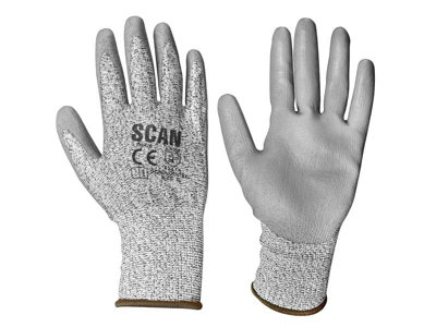 Scan - Grey PU Coated Cut 3 Gloves - XL (Size 10)