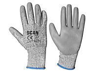 Scan H3101-3 Grey PU Coated Cut 3 Gloves - Large Size 9 SCAGLOCUT3L