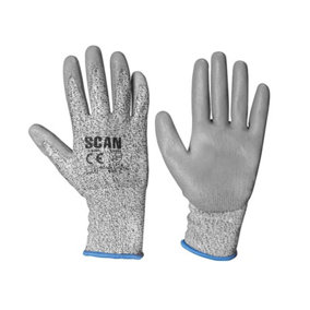 Scan H3101-3 Grey PU Coated Cut 3 Gloves - Large Size 9 SCAGLOCUT3L