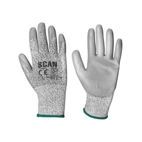 Scan H3101-3 Grey PU Coated Cut 3 Gloves - Medium Size 8SCAGLOCUT3M