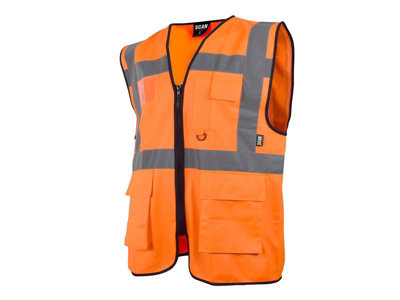 Scan Hi-Vis Utility Waistcoat in Bright Orange - Size L (44in) for Ultimate Visibility and Safety