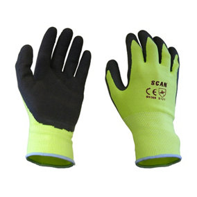 Scan Hi-Vis Yellow Foam Latex Coated Gloves - Medium Size 8 SCAGLOLATYM