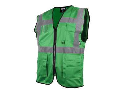 Scan SFV09-G Hi-Vis Utility Vest Green Waistcoat - L (44in) SCAHVUWLG