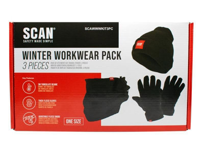 Scan Winter Workwear Pack Wooly Bobble Hat Gloves Snood SCAWWWKIT3PC