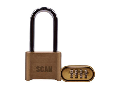 Scan ZA116-1L Brass Combination Padlock 50mm Long Shackle SCAPLBCOMLS