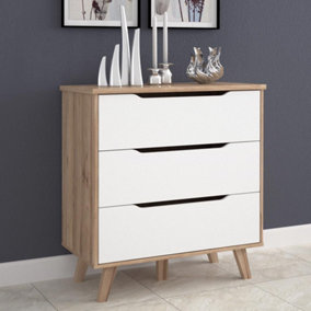 Scandi 3 Drawer Wide Chest in White and Light Oak
