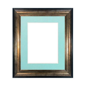 Scandi Black & Gold Frame with Blue Mount for Image Size 10 x 4 Inch