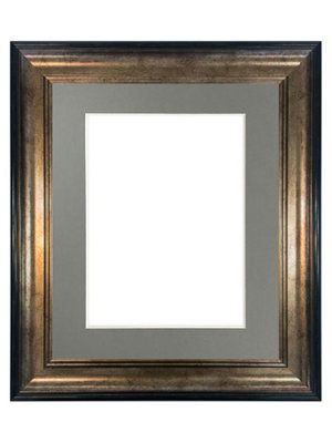 Scandi Black & Gold Frame with Dark Grey Mount for Image Size 10 x 4 Inch
