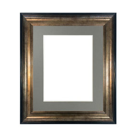 Scandi Black & Gold Frame with Dark Grey Mount for Image Size 10 x 4 Inch
