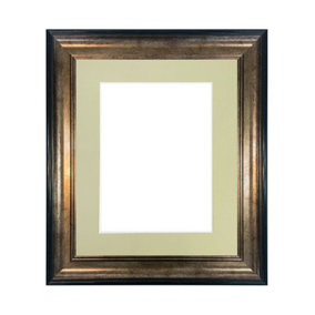 Scandi Black & Gold Frame with Light Grey Mount for Image Size 10 x 4 Inch