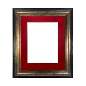 Scandi Black & Gold Frame with Red Mount for Image Size 10 x 4 Inch