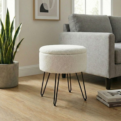 Scandi Boucle Storage Home Stool