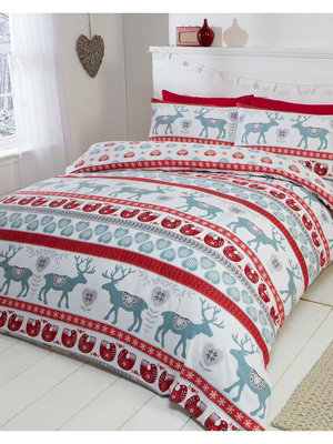 Scandi Christmas 100% Brushed Cotton Double Duvet Cover Set