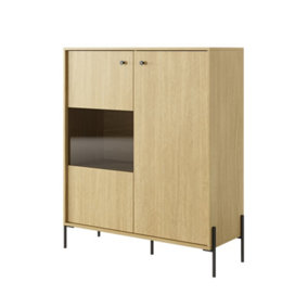 Scandi Contemporary Display Cabinet 2 Hinged Doors 4 Shelves Scandi Oak Effect (H)1240mm (W)1070mm (D)400mm