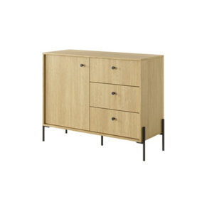 Scandi Contemporary Sideboard Cabinet 1 Hinged Door 1 Shelf 3 Drawers Scandi Oak Effect (H)820mm (W)1070mm (D)400mm