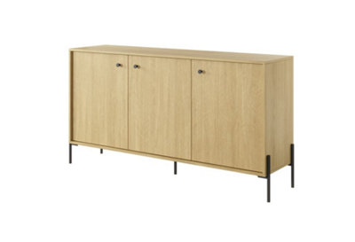 Scandi Contemporary Sideboard Cabinet 3 Hinged Doors 3 Shelves Scandi Oak Effect (H)820mm (W)1570mm (D)400mm