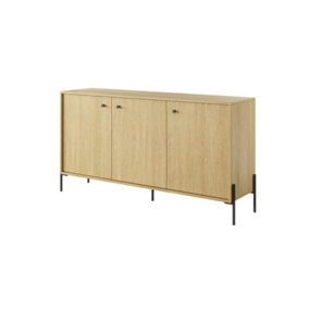 Scandi Contemporary Sideboard Cabinet 3 Hinged Doors 3 Shelves Scandi Oak Effect (H)820mm (W)1570mm (D)400mm