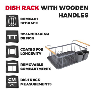 Scandi Dish Rack with Wooden Handles