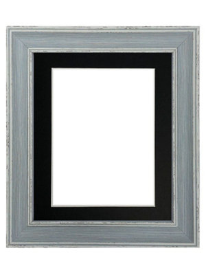 Scandi Distressed Blue Frame with Black Mount for Image Size 14 x 8 Inch