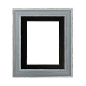 Scandi Distressed Blue Frame with Black Mount  for Image Size 24 x 16 Inch