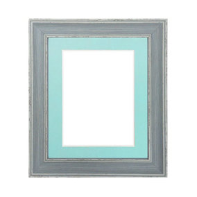 Scandi Distressed Blue Frame with Blue Mount for Image Size 10 x 4 Inch
