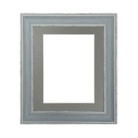 Scandi Distressed Blue Frame with Dark Grey Mount for Image Size 10 x 4 Inch