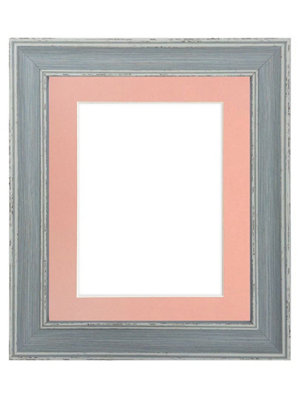 Scandi Distressed Blue Frame with Pink Mount for Image Size 10 x 4 Inch