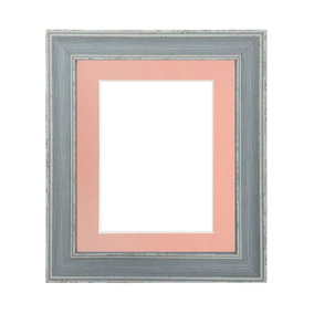 Scandi Distressed Blue Frame with Pink Mount for Image Size 10 x 4 Inch