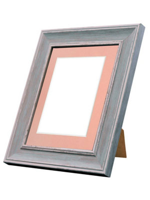 Scandi Distressed Blue Frame with Pink Mount for Image Size 10 x 8 Inch