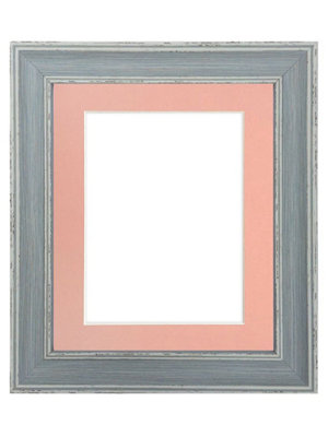 Scandi Distressed Blue Frame with Pink Mount for Image Size 14 x 8 Inch
