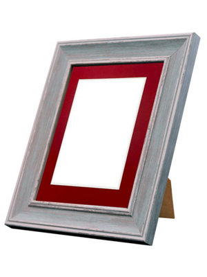 Scandi Distressed Blue Frame with Red Mount for Image Size 10 x 4 Inch