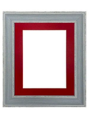 Scandi Distressed Blue Frame with Red Mount for Image Size 10 x 8 Inch