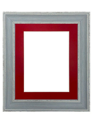 Scandi Distressed Blue Frame with Red Mount for Image Size 12 x 10 Inch