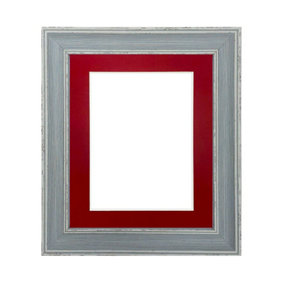 Scandi Distressed Blue Frame with Red Mount  for Image Size 24 x 16 Inch