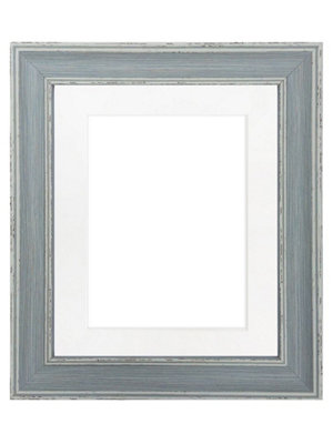 Scandi Distressed Blue Frame with White Mount for Image Size 18 x 12