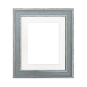 Scandi Distressed Blue Frame with White Mount for Image Size 4 x 3 Inch