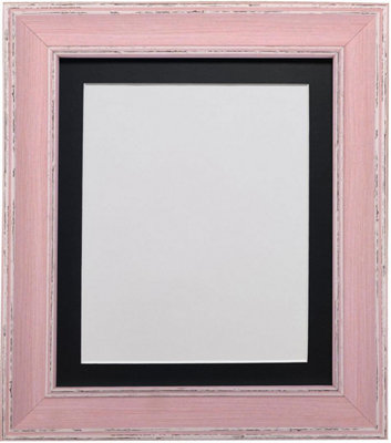 Scandi Distressed Pink Frame with Black Mount for Image Size 14 x 8 Inch
