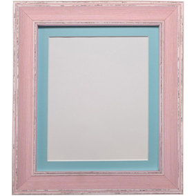 Scandi Distressed Pink Frame with Blue Mount for Image Size 10 x 4 Inch