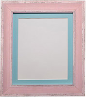 Scandi Distressed Pink Frame with Blue Mount for Image Size 18 x 12
