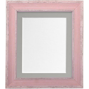 Scandi Distressed Pink Frame with Dark Grey Mount for Image Size 10 x 4 Inch