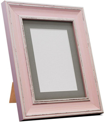 Scandi Distressed Pink Frame with Dark Grey Mount for Image Size 4 x 3 Inch