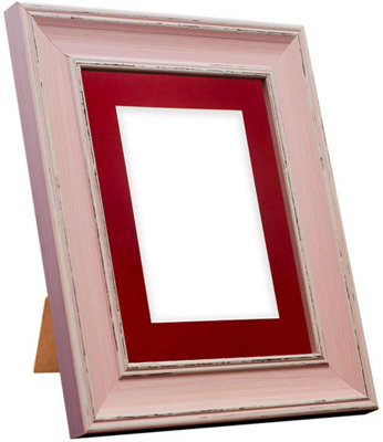 Scandi Distressed Pink Frame with Red Mount for Image Size 4.5 x 2.5 Inch